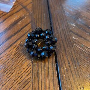 Vintage Black Faceted Glass Beaded Wreath Brooch Pin